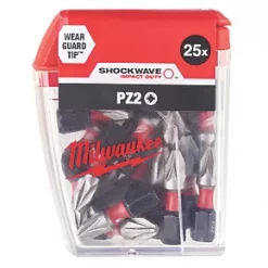 Milwaukee Shockwave 1/4" Straight Shank PZ2 Screwdriver Bits 25 Pack