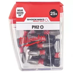 Milwaukee Shockwave 1/4" Straight Shank PH2 Screwdriver Bits 25 Pack
