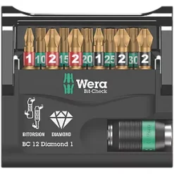 Wera Bit-Check 1/4" Hex Shank Mixed BiTorsion Diamond-Coated Screwdriver Bit Set -Screwdriver Bits Sales Store 991FP A2